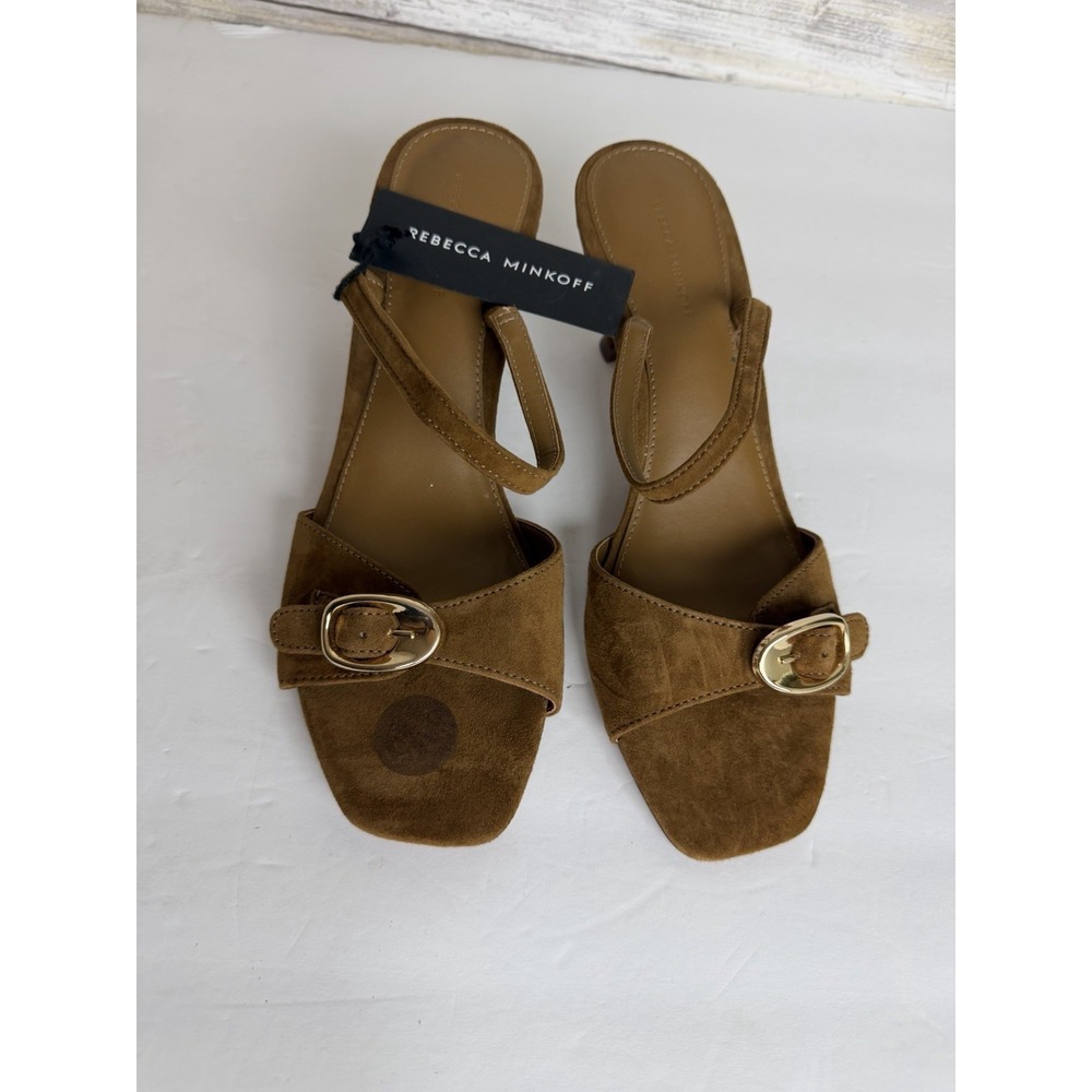 Rebecca Minkoff Brown Suede Strappy Square Toe Ankle Strap Buckle Sandals 8.5